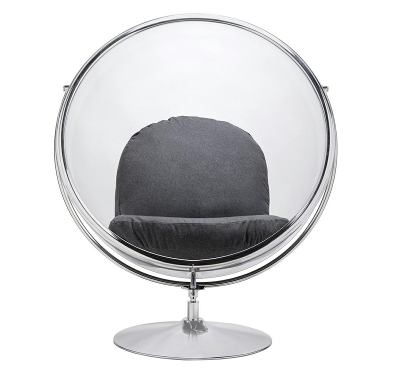 Fotel BUBBLE STAND 2 poduszka szara - akryl, chrom, wełna