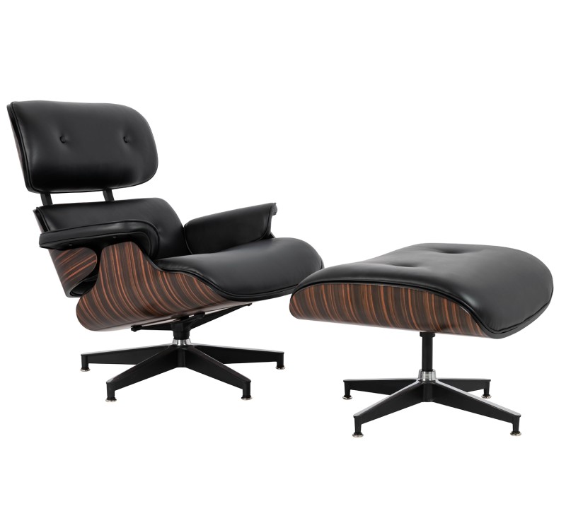 Fotel LOUNGE HM czarny / heban z podnóżkiem