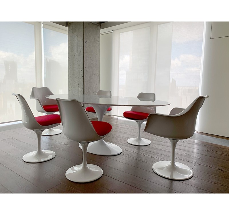 Stół TULIP ELLIPSE MARBLE CARRARA biały - blat owalny marmurowy, metal