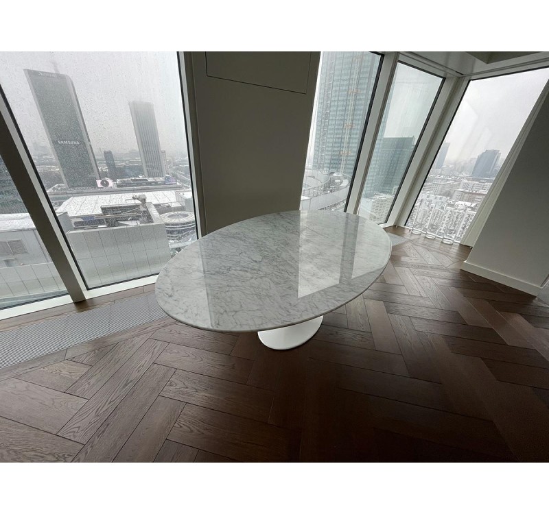 Stół TULIP ELLIPSE MARBLE CARRARA biały - blat owalny marmurowy, metal