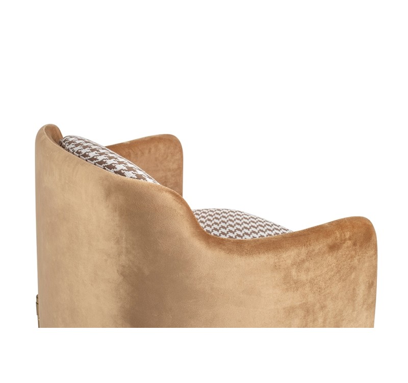 Fotel VENICE tkanina pepitka biało-brązowa - złota podstawa