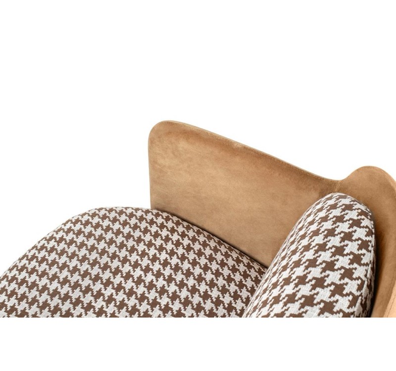 Fotel VENICE tkanina pepitka biało-brązowa - złota podstawa