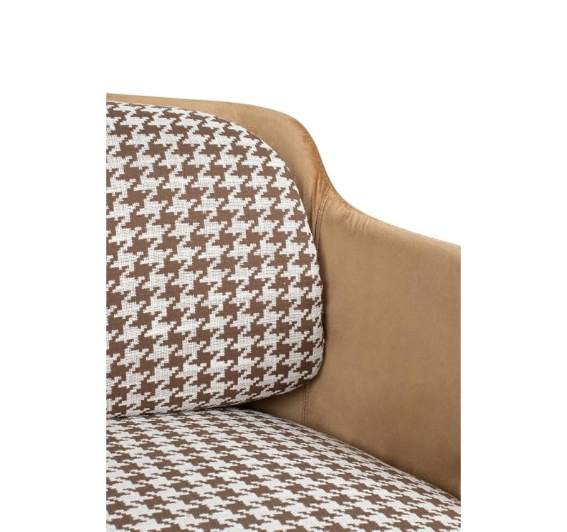 Fotel VENICE tkanina pepitka biało-brązowa - złota podstawa