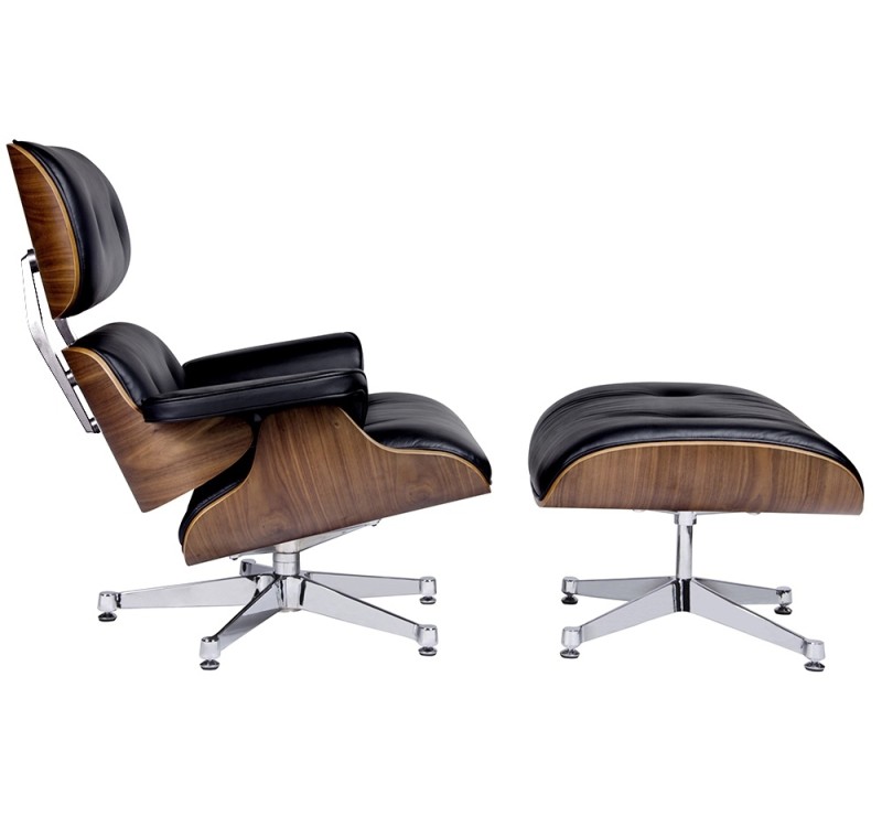 Fotel LOUNGE VA PREMIUM czarny / orzech z podnóżkiem