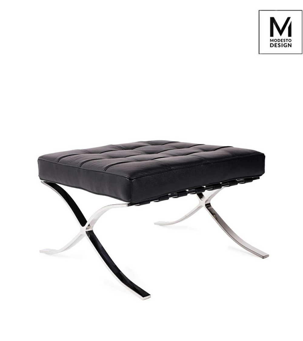 MODESTO podnóżek BARCELON czarny - ekoskóra, stal polerowana