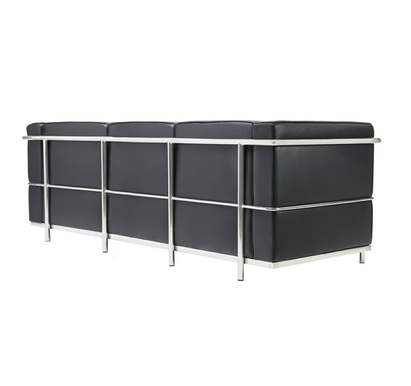 Sofa trzyosobowa SOFT LC2 czarna - włoska skóra naturalna, metal