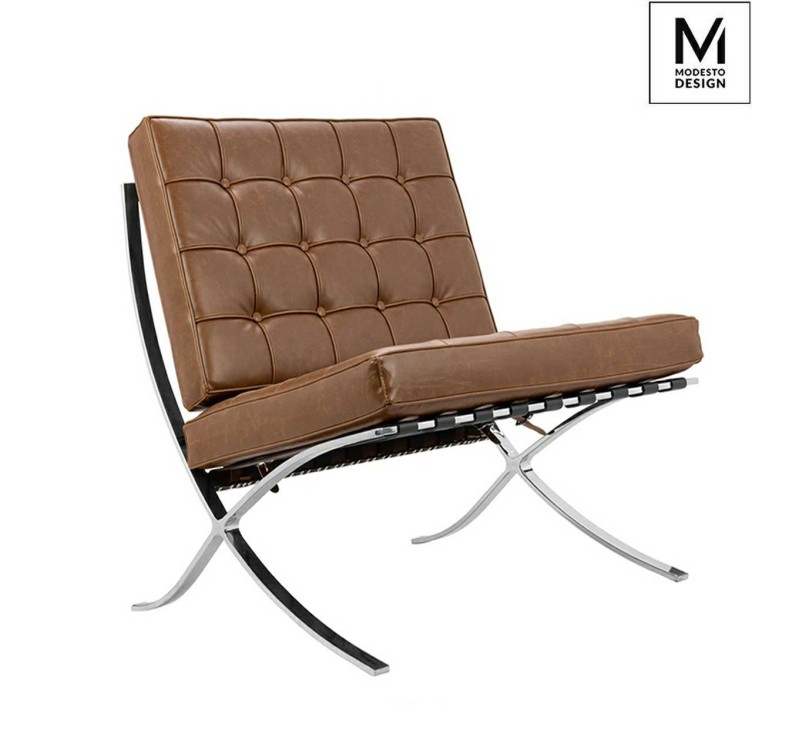 MODESTO fotel BARCELON VINTAGE PU - ekoskóra, stal polerowana