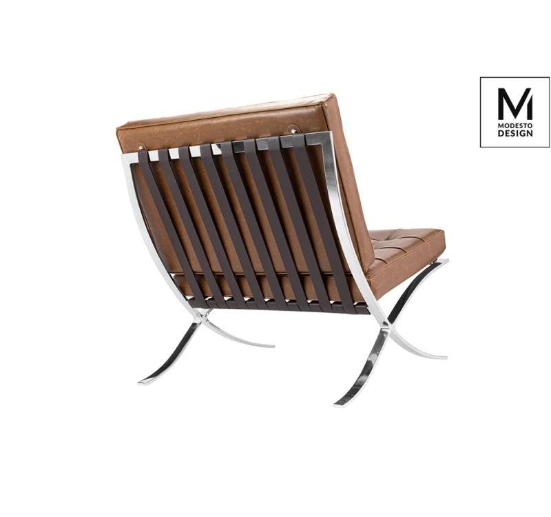 MODESTO fotel BARCELON VINTAGE PU - ekoskóra, stal polerowana