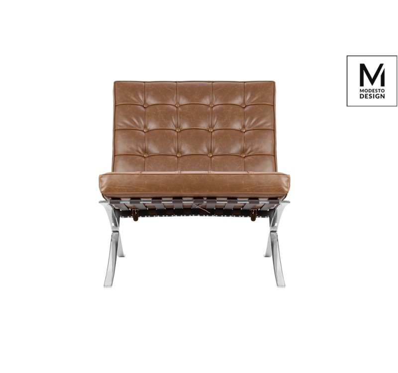 MODESTO fotel BARCELON VINTAGE PU - ekoskóra, stal polerowana