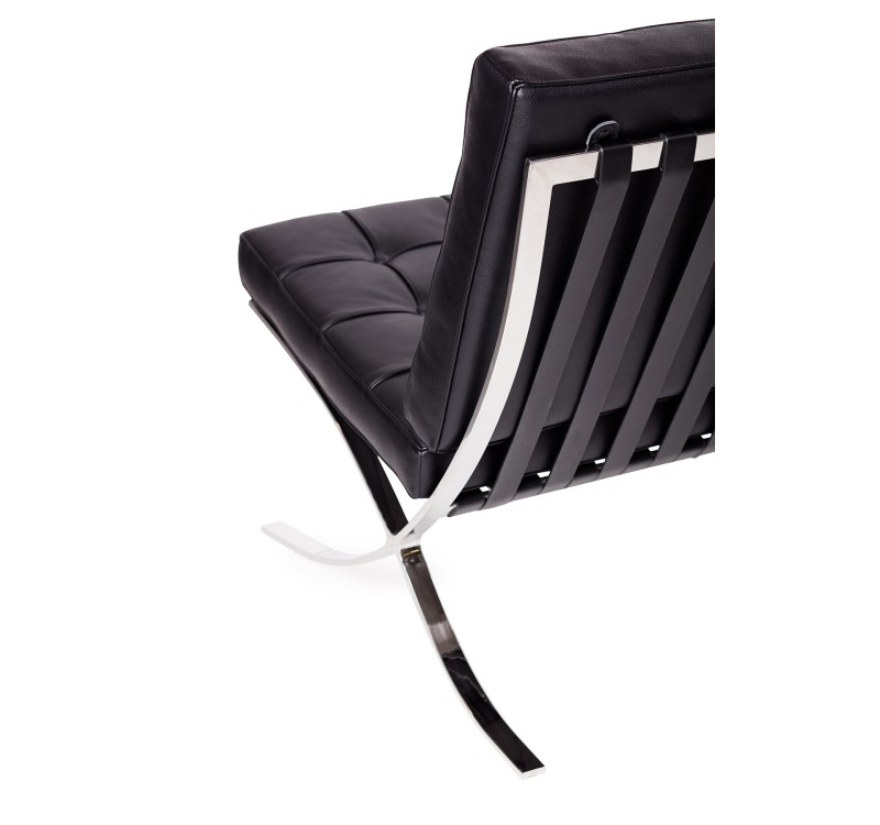 Sofa BARCELON trzyosobowa czarna - włoska skóra naturalna, chrom