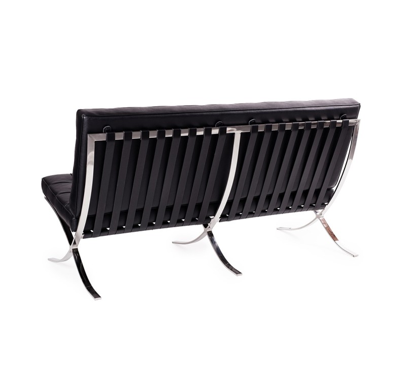 Sofa BARCELON trzyosobowa czarna - włoska skóra naturalna, chrom