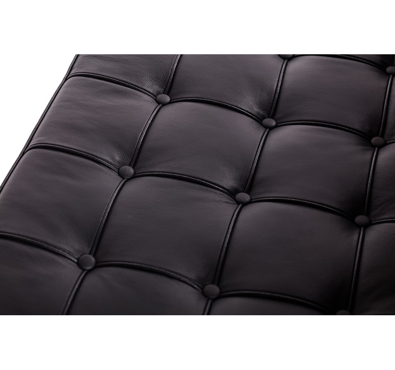 Sofa BARCELON trzyosobowa czarna - włoska skóra naturalna, chrom