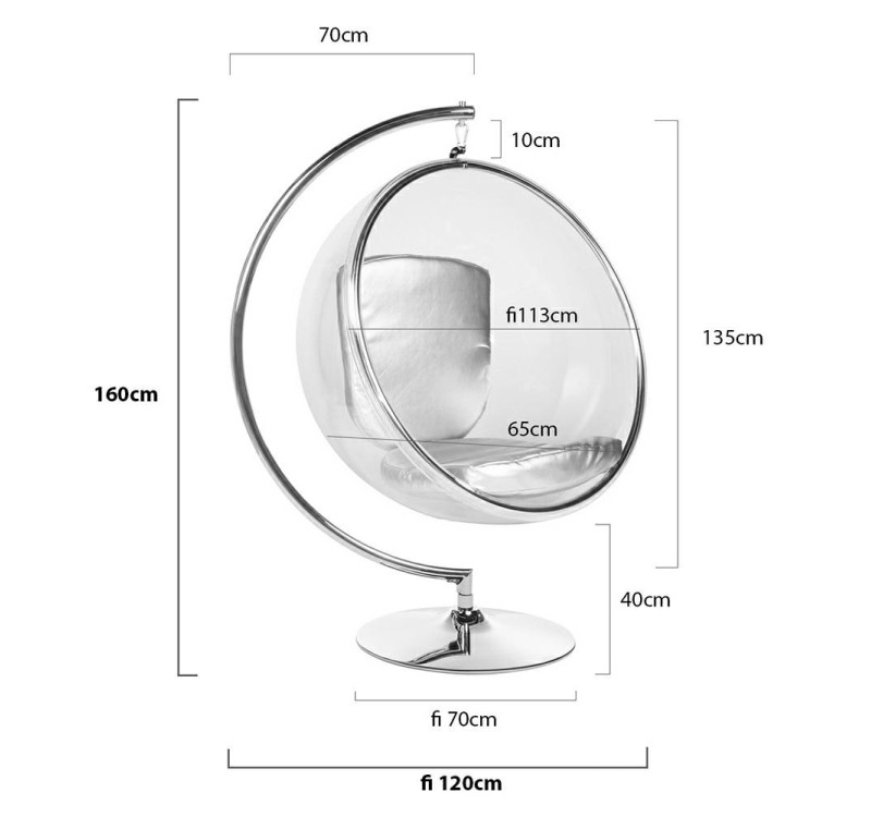 Fotel BUBBLE STAND poduszka czarna - podstawa chrom, korpus akryl, poduszka ekoskóra