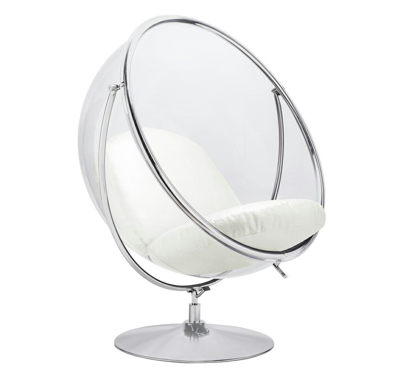 Fotel BUBBLE STAND 2 poduszka biała - akryl, chrom, ekoskóra