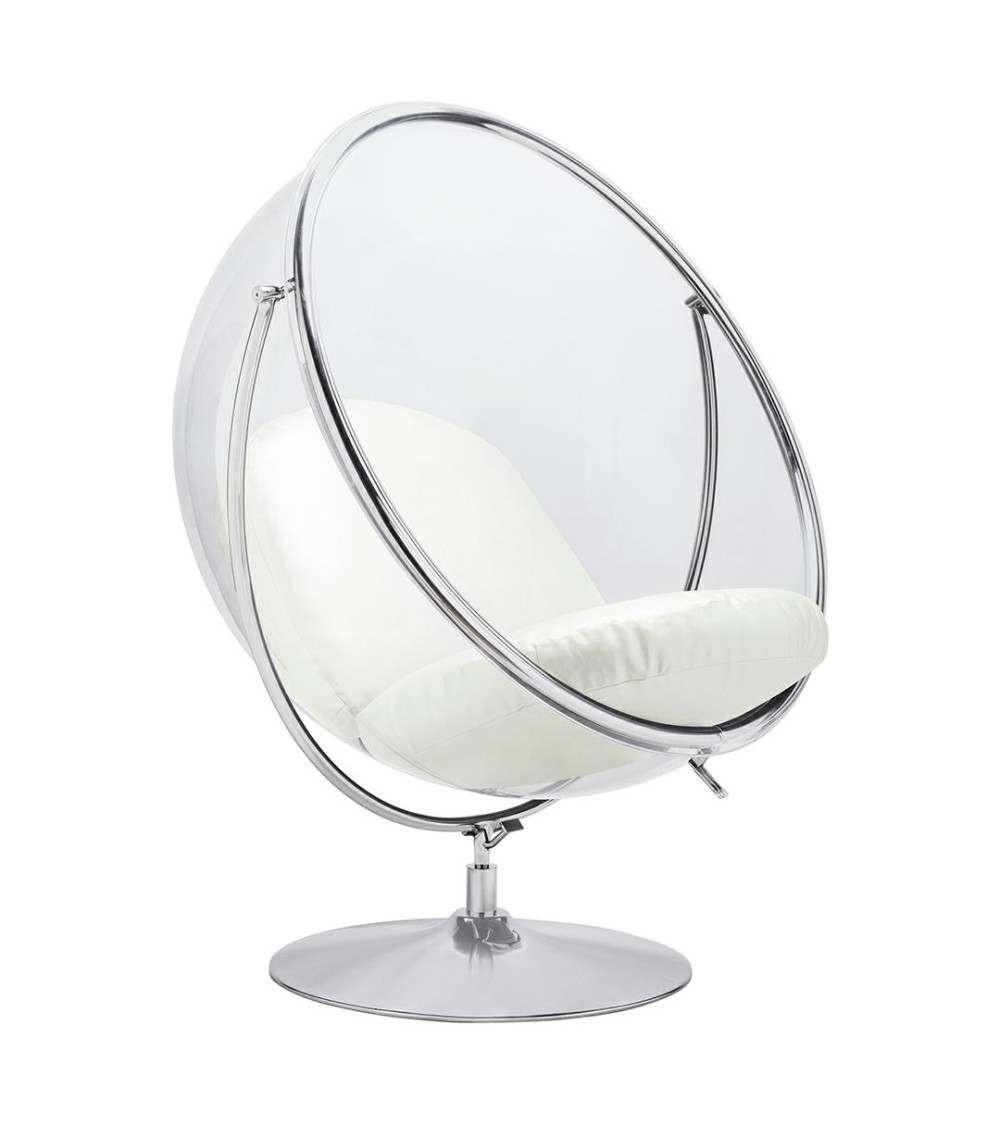 Fotel BUBBLE STAND 2 poduszka biała - akryl, chrom, ekoskóra