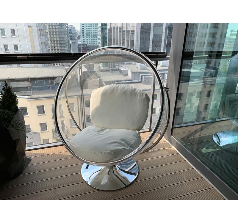 Fotel BUBBLE STAND 2 poduszka biała - akryl, chrom, ekoskóra