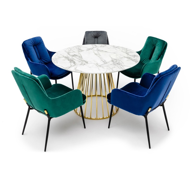 Stół GLAM MARBLE 110 - MDF, złota podstawa