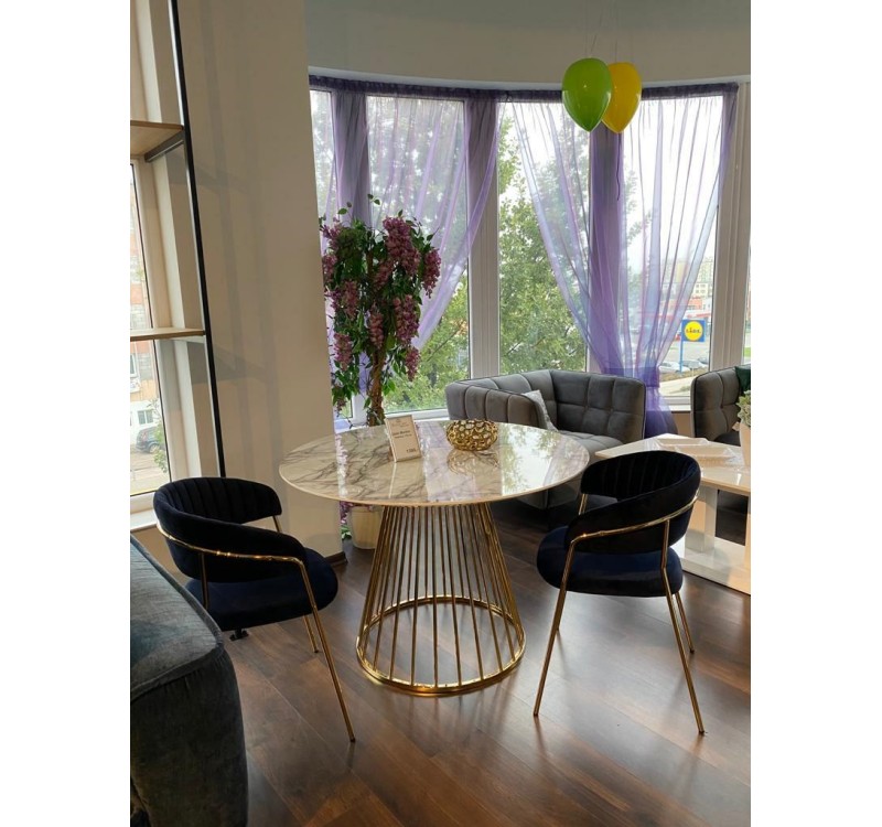 Stół GLAM MARBLE 110 - MDF, złota podstawa