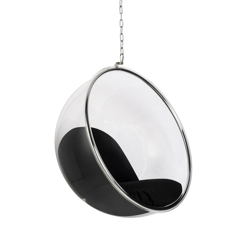 Fotel wiszący BUBBLE poduszka  czarna - korpus akryl, poduszka wełna